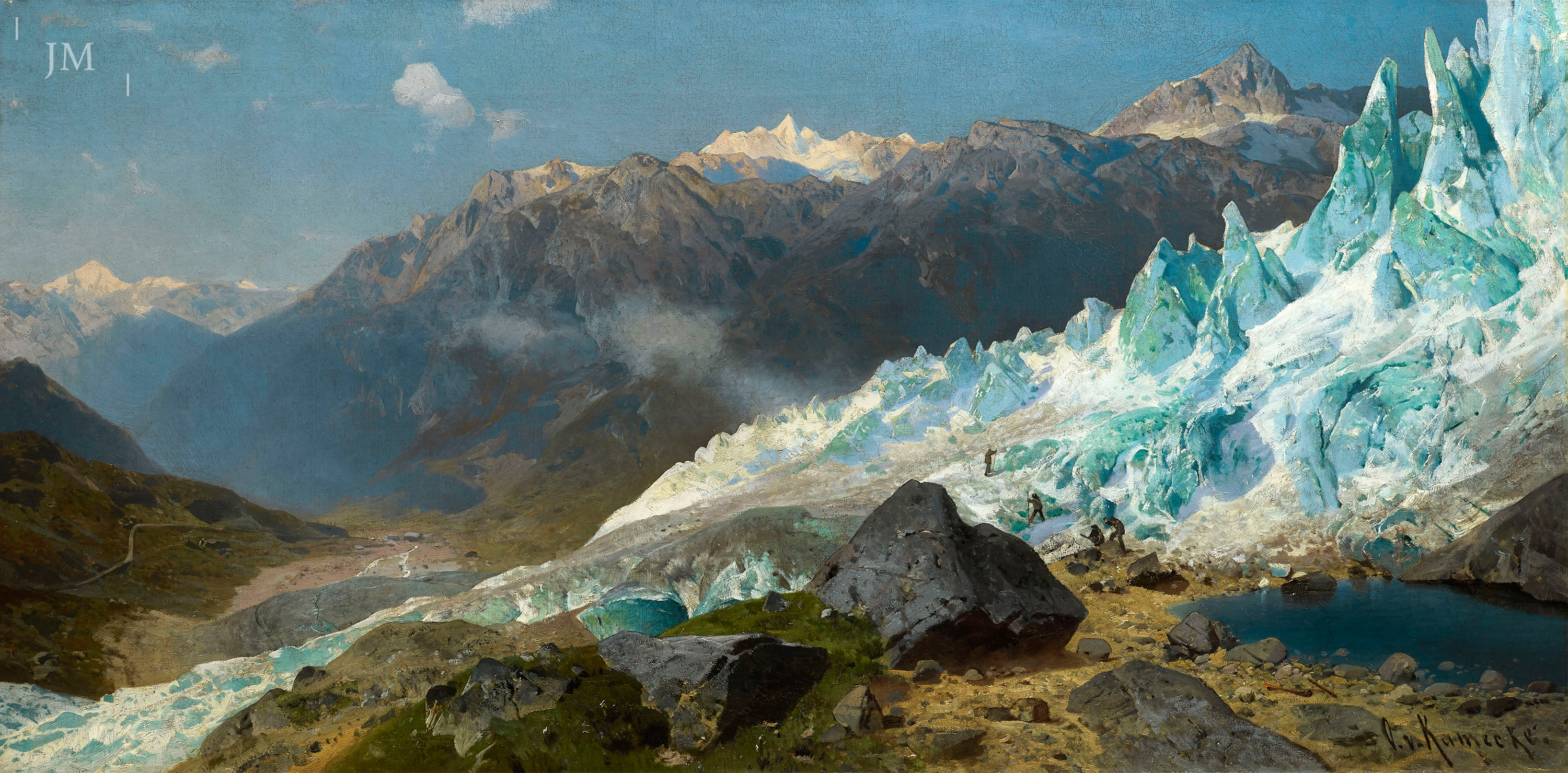 Climbers on the Rhône Glacier below the Furkapass, Bernese Oberland, Switzerland